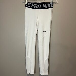 Nike Pro Dri Fit XS womens white cropped legging athletic tights mesh leg panel